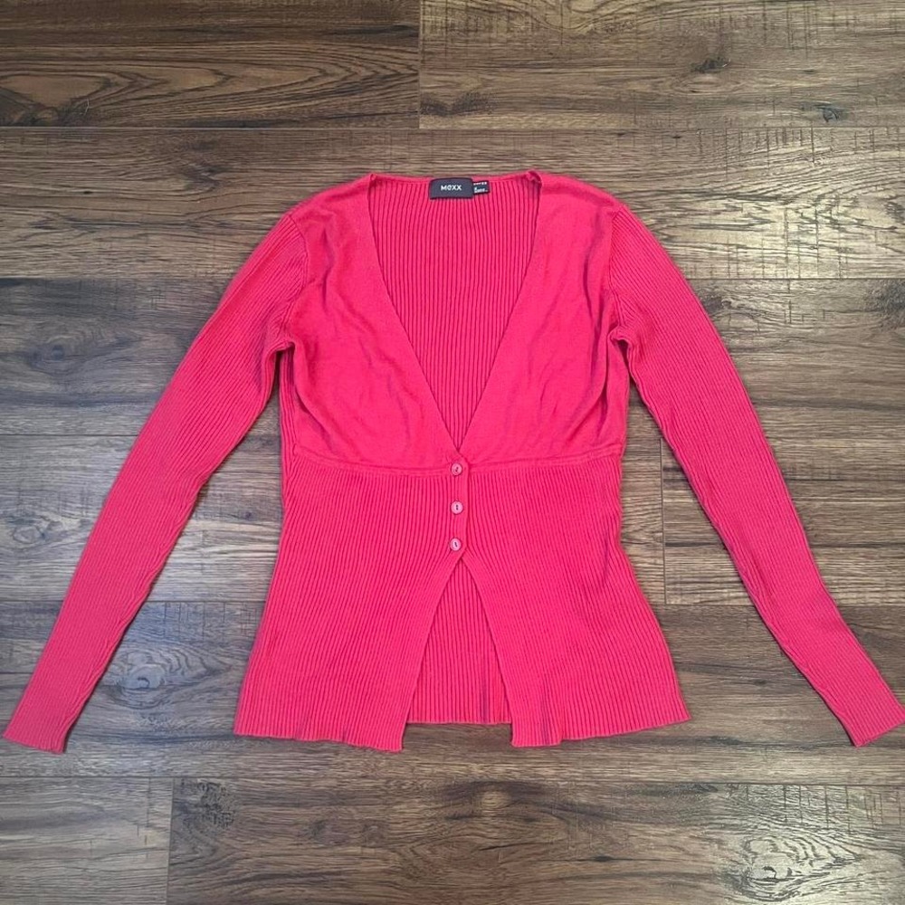 Mexx Vintage Y2K Pink Ribbed‎ Knit Button Cardigan Women Small Preppy Mcbling